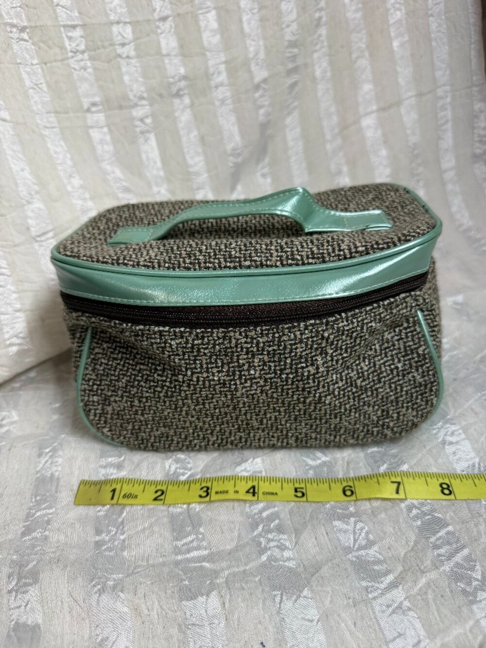 Estée Lauder Tweed Mint Green Trim Train Case Makeup Bag